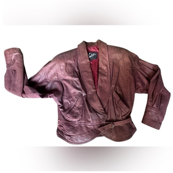Vintage Winlit Burgundy Leather Wrap Belted Jacket – Women’s M – 80s Style - Picture 5 of 9